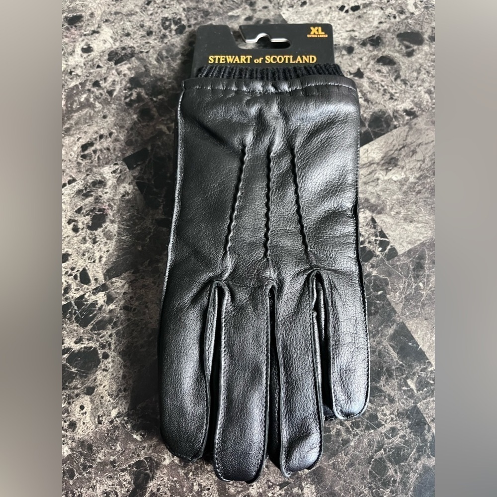 STEWART OF‎ SCOTLAND Leather Gloves Women's Knit Cuff Micro Fleece Lining